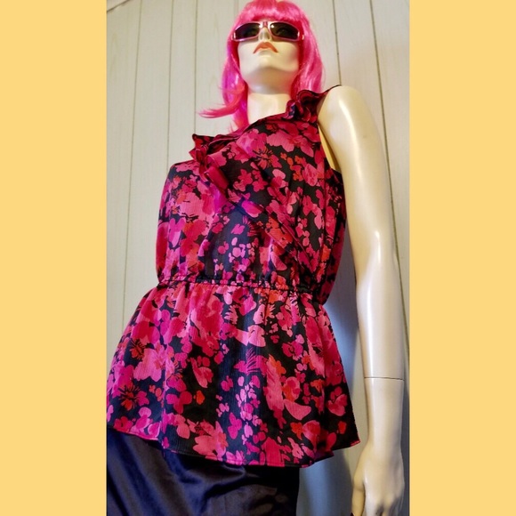 💕Pink Floral Ruffle Chiffon Peplum Top CATO - Picture 4 of 7